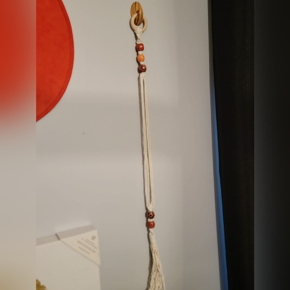 Macrame Hat Hanger for Wall Storage Beige Bohemian Beaded Tassel 1 piece - Picture 4 of 6
